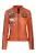 Dames oranje leren bikerjack met racebadges – Agadir