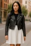 Dames zwarte cropped Brando leren bikerjack – Durban