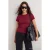 TRENDYOLMİLLA Dames Bordeaux Effen Lang Getailleerd T-shirts