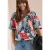 Carmen blouse met korte mouwen en bladprint