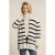 River Woods Long Striped V-neck Jersey Cardigan Applied Pockets Off Whit