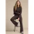 Red Button wide leg gebreide gestreepte palazzo broek met ceintuur – donkerbruin