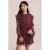 WE Fashion korte jurk met ruches – donkerrood/ecru