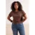 Trendyol Curve Dames Bruin Effen Kort Getailleerd Grote maten Blouses