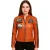 Dames oranje leren bikerjack met racebadges – Dalby