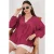 Gestructureerde Seersucker V-hals Blouse met Strikje