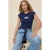 TRENDYOLMİLLA Dames Donkerblauw Effen Kort Getailleerd T-shirts