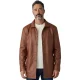 Heren beige leren jas met lange kraag – Bergen