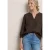 Street One Dames 3/4-mouwen blouse van linnenmix met gespleten hals in Bruin