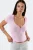 V-hals Korte Mouwen Gebreide Blouse met Knoopsluiting