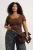 Trendyol Curve Dames Bruin Effen Kort Getailleerd Grote maten Blouses