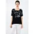 Zwarte top met korte mouwen en folieprint