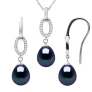 Normandië Versiering ketting en oorbellen Dangle Black Pearl Zoetwater 925