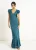 Teal Jersey Kanten V-hals Maxi Jurk met Ruches