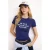 TRENDYOLMİLLA Dames Donkerblauw Slogan Kort Getailleerd T-shirts