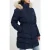 French Connection Faux Fur Trim Hooded Belted Padded Coat Dark Navy
