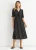 Zwarte stippenprint midi-jurk met gerimpelde taille