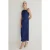 Damesjurk in marineblauw, effen midi-model met spaghettibandjes, stijlvol/naadloos model