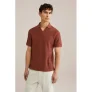WE Fashion slim polo met ingebreid patroon roodbruin
