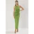 Groene, rechte, mouwloze midi-jurk voor dames, geschikt voor overdag en ’s avonds.