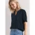 Street One Dames Blouse met korte mouwen, split in de hals en elastische zoom in Blauw