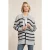 River Woods Long Striped V-neck Jersey Cardigan Applied Pockets Black/gr