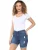 Enzo | Dames Ripped Denim Shorts – middenblauw