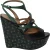 Alaia Laser-Cut Mandje Weef Wedges in Groens Leer