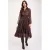 Morgan semi-transparante bohemian midi jurk met ruches en paisley – bruin