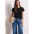 Street One Dames Shirt met ronde hals en decoratieve tape in Zwart