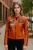 Dames oranje Biker Racing Badges leren jack – Eastleigh