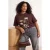Trendyol Curve Dames Bruin Grafisch Lang Oversized Grote maten T-shirts