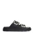 Manfield – Dames – Zwarte leren slippers met gesp –