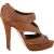 Miu Miu pumps met open neus en platformzool, versierd met studs, in bruin leer.