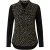 Zwarte top met lange mouwen, delicate bloemenprint en strikdetail in de hals.