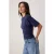 TRENDYOLMİLLA Dames Donkerblauw Effen Driekwart mouw Getailleerd T-shirts
