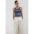 Mango barrel regular waist gestreepte broek beige
