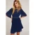 Motivi Embroidered Dress With Pleated Details Blue