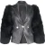 Balmain Enkele Knopjas met Bontmouwen in Zwart Leer