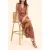 ICode Red Pleated Long Dress With Flowery Print Ecru