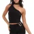 I Saw It First Zijdezachte crop top met één schouder voor dames (Zwart)