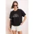 TRENDYOLMİLLA Dames Zwart Slogan Kort Boxy T-shirts