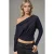 Asymmetrische Kraag Lange Mouw Elastische Gebreide T-Shirt