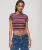 Kort Vintage T-shirt met Strepen Paars