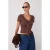 TRENDYOLMİLLA Dames Bruin Effen Kort Getailleerd T-shirts