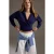 TRENDYOLMİLLA Dames Donkerblauw Effen Lang Regular fit Sweatshirts