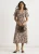 Chocoladebruine midi-jurk met paisleyprint en ruches