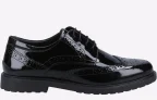 Hush Puppies Verity Leren Damesschoenen Met Lakleren Zwarte Brogues.