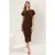 TRENDYOLMİLLA Dames Bruin Effen Midi Kort Casual T-shirt Jurk Jurken