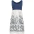 Elegante Mouwloze A-lijn Jurk met Geborduurde Rok – Blauw en Wit